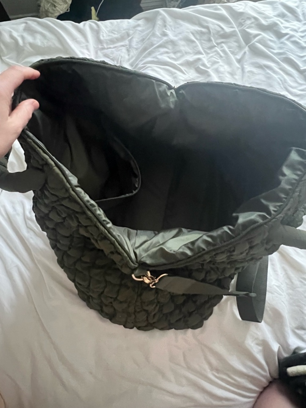 A New Day - Olive Quilted Travel Tote Bag - Picture 5 of 5